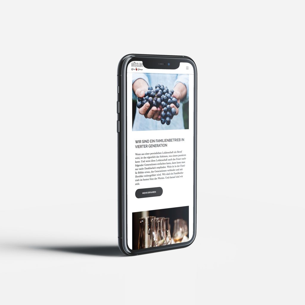 Digitales Marketing – Böhler Weine – Website auf Smartphone