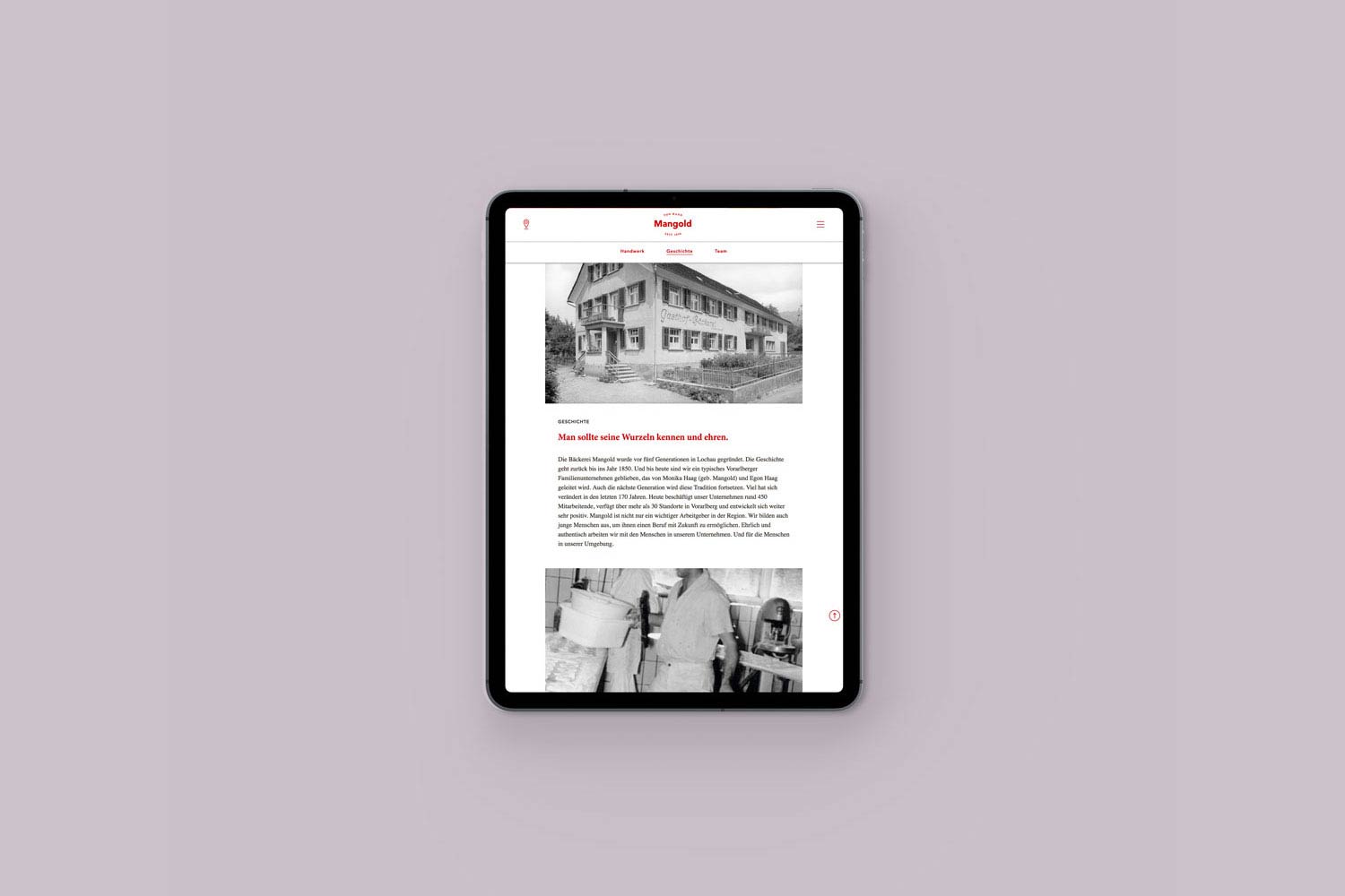 Webdesign und Programmierung – Bäckerei Mangold – Website auf Tablet