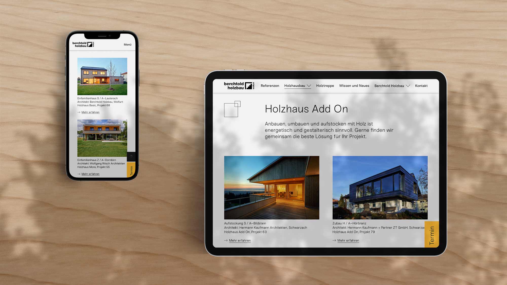 berchtold holzbau websiteWebdesign und Programmierung – Berchtold Holzbau – Website auf Tablet und Smartphone