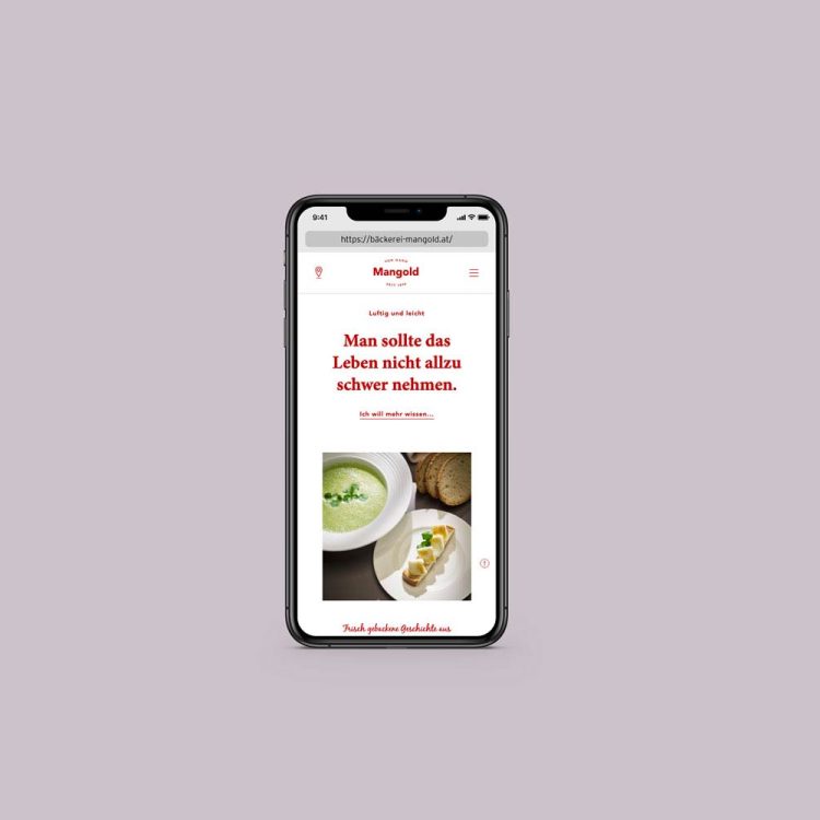 Webdesign und Programmierung – Bäckerei Mangold – Website auf Smartphone
