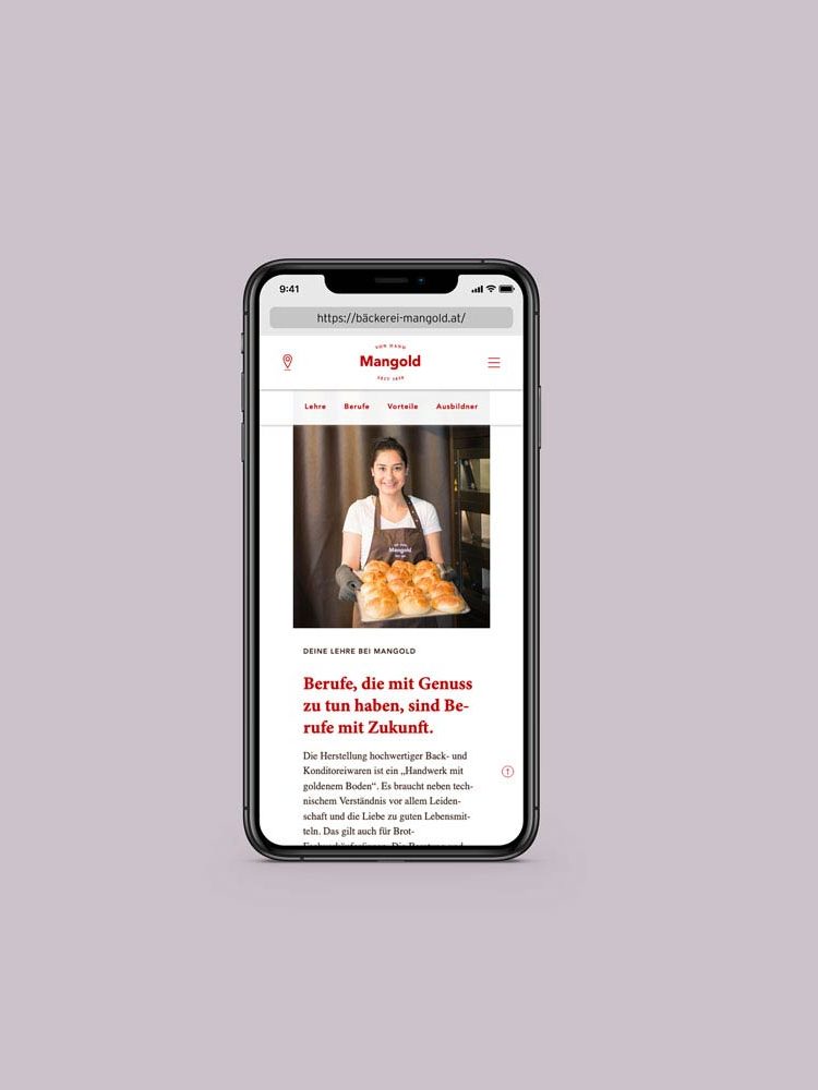 Webdesign und Programmierung – Bäckerei Mangold – Website auf Smartphone