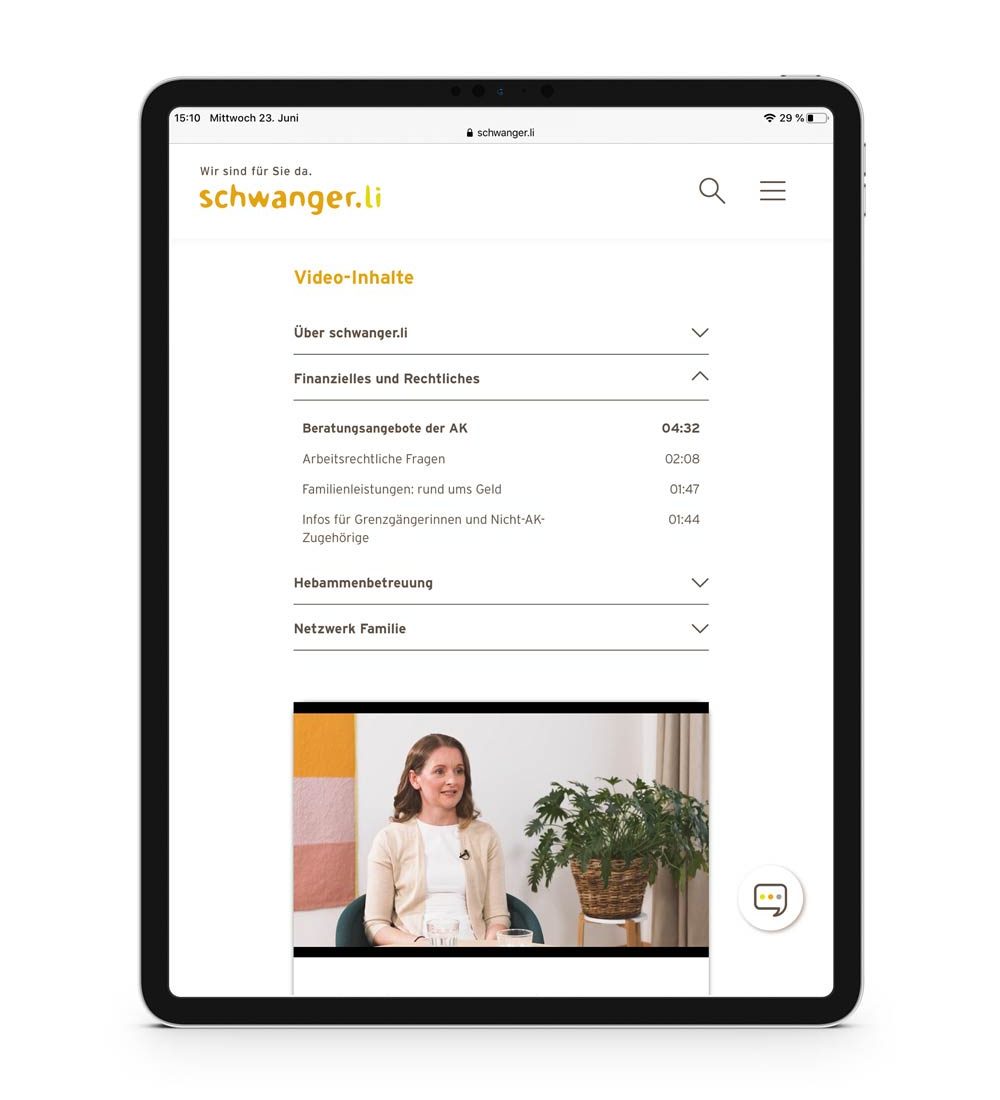 14700_SVL_Videos_Informiert_schwanger_02 Digitales Marketing – schwanger.li – Landingpage und Informationsvideos auf Tablet